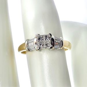 Designer 18K VS Princess Baguette Diamond White & Yellow Solid Gold Ring